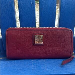 Dooney & Bourke Red Wallet with Textured Leather and Gold Logo